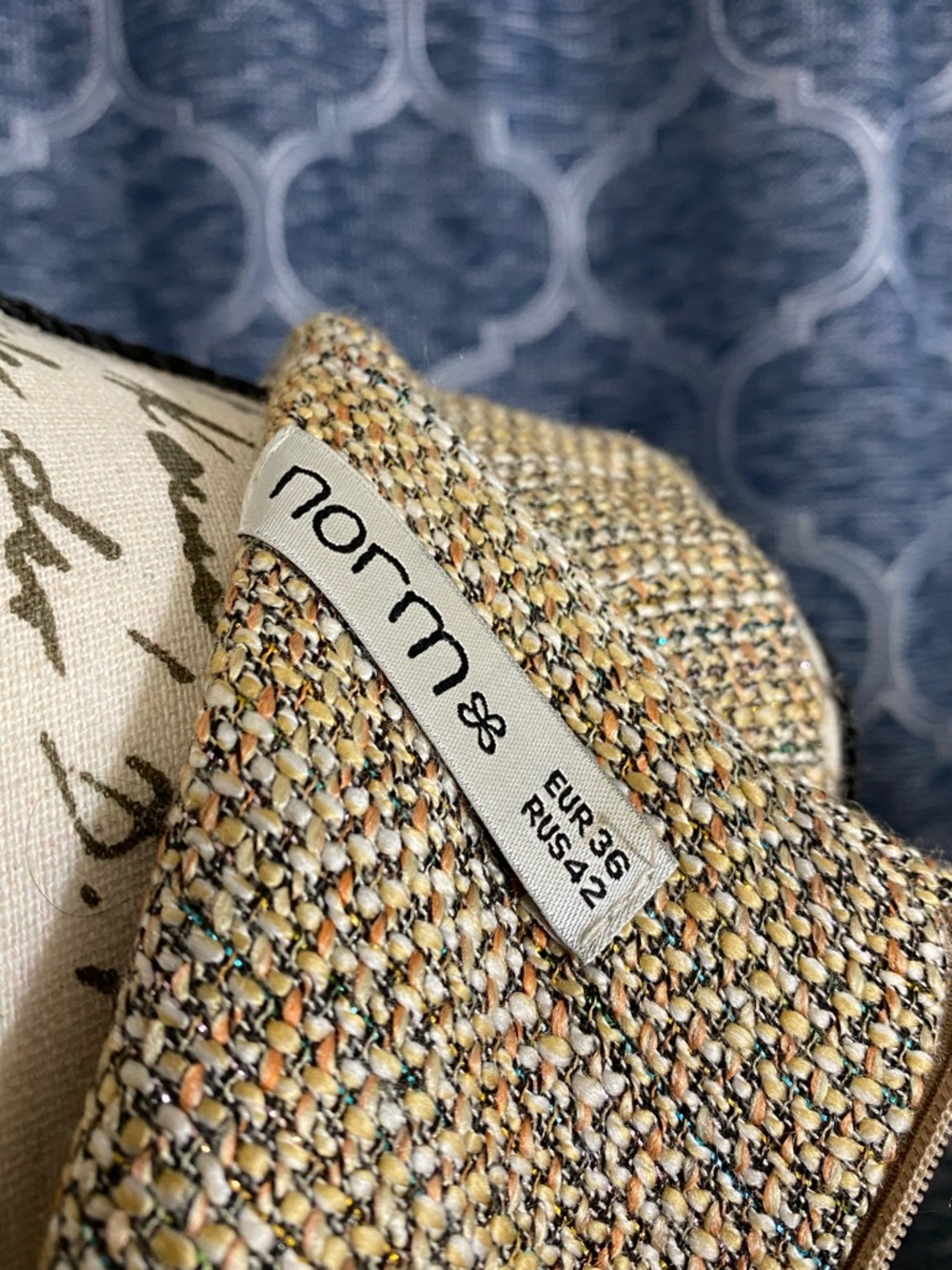 NORM Beige Vintage Tweed Mini Dress with Coral and Gold Trim - Picture 5 of 6
